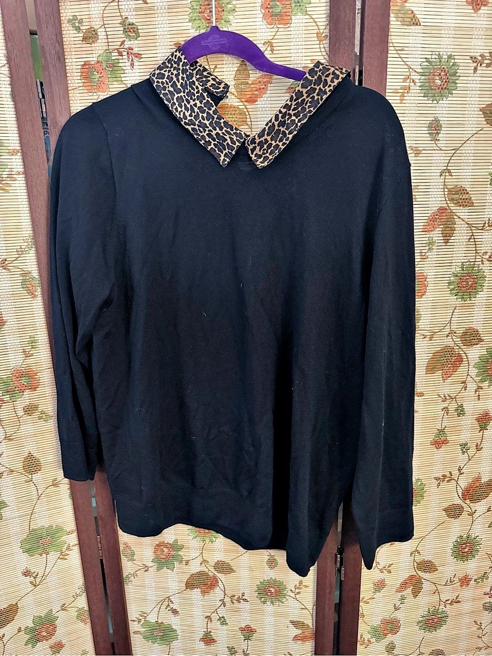 J.Crew Tippi Sweater with Leopard Collar 100% Merino Wool WITH FLAWS